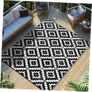 Favoyard Alfombra de plástico reversible para 5 x 8 ft Negro y blanco - Imagen 1 de 7