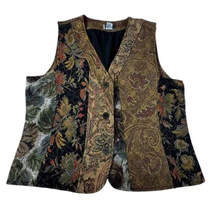 Chico's Tapestry Vest Size 2 Boho Hippie Patchwork Floral Vintage Button Up - Picture 1 of 6