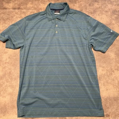 Camisa polo de golf Nike para hombre L azul a rayas bordada diamante Dri-Fit Foto 1 de 4