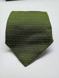 Salvatore Ferragamo Hombre Nueva Corbata Seda CLÁSICA Hecha en Italia Verde Dragón Mosca - Imagen 1 de 7