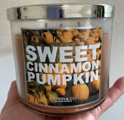 SWEET CINNAMON PUMPKIN BATH & BODY WORKS CANDLE SLATKIN Fall 3 Wick 14.5 oz - Image 1 of 4