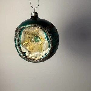 Weihnachtsschmuck mundgeblasener Glaseinzug grün gold Blume Vintage schwarz Glimmer - Bild 1 von 13