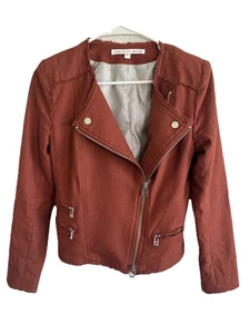 Veronica Beard Stevie Moto Jacket Rust Terracotta Fringe Zip Up Long Sleeves 2 - Picture 1 of 7