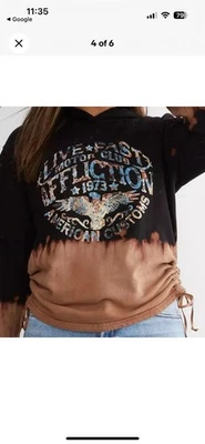 Affliction Hoodie Womens L Green Tie Dye Angel Wings Lace Back Hooded Sweatshirt - Image 1 of 4