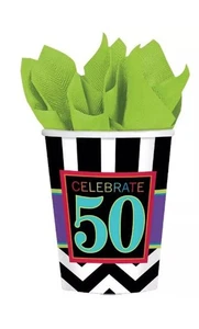 50th Celebration Chevron Stripes Adult Birthday Party 9 oz. Paper Cups - Picture 1 of 3
