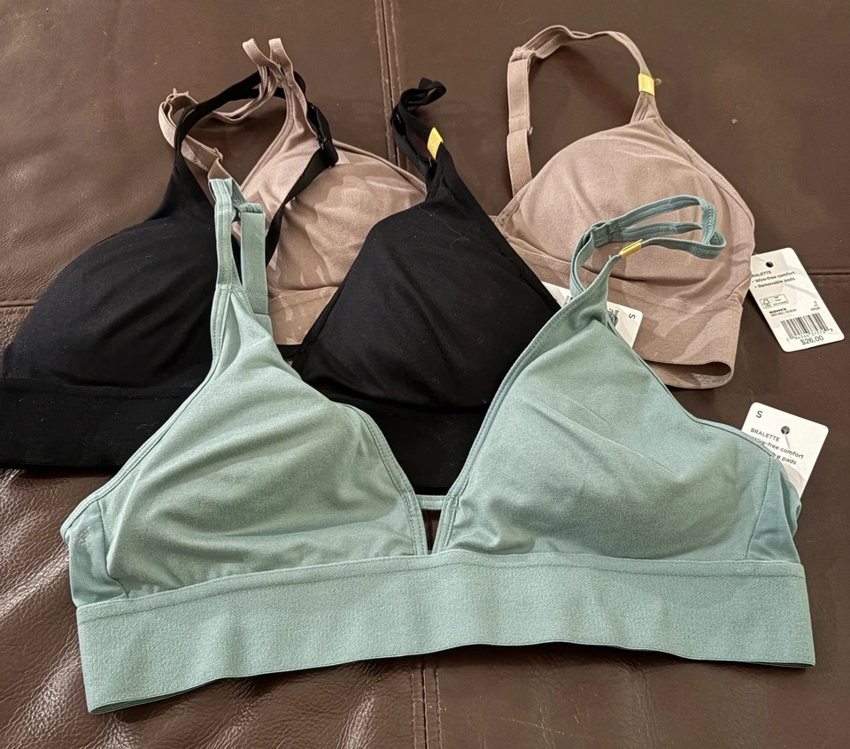 NUEVO CON ETIQUETAS SOS Bralettes para Mujer 3 Pares Talla S Artic Verde, Negro y Cuerno  Foto 1 de 3