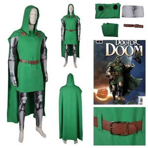 Fantastic Four Doctor Doom Cosplay Costume Halloween Green jumpsuit Cloak Outfit - Picture 1 of 12