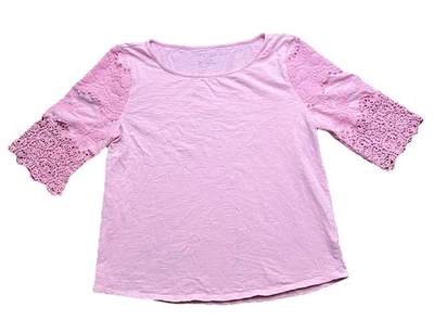 Talbots Women Eyelet Crochet Top Size Medium Petite Cottage Feminine Fairy - Image 1 of 4