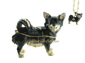 Caja de baratijas negra de pelo largo para perro chihuahua con joyas - Imagen 1 de 3