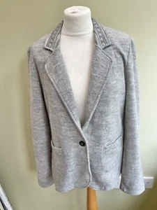 White Stuff Grey Wool Blazer Jacket Size 12 14 Button Up Fair-isle Detailing - Picture 1 of 13