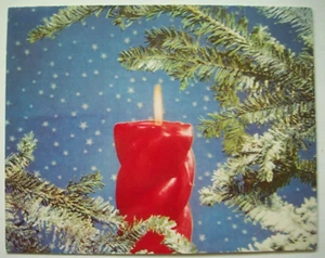 Red candle in pine stars vintage Christmas greeting card *TT5 - Picture 1 of 3