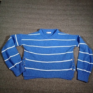 So Sweater Women Extra Small Blue Cozy Striped Everyday Pullover Worm Lounge - Picture 1 of 11