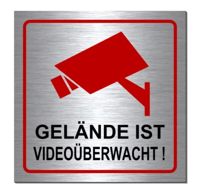 DESI-SCHILDER Gelände-Video-überwacht-Alu-Edelstahl-Optik-19 x 19 cm-Warnschild-Video-Schild