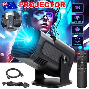 HD Projector 4k 1080p Mini 200 Ansi LM Home Theater WiFi Bluetooth For Android - Picture 1 of 14