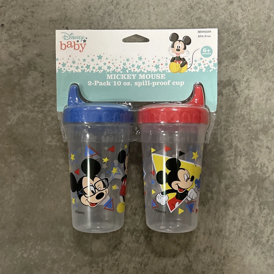 Disney Bebé Mickey Mouse Paquete de 2 Tazas para sorber a prueba de derrames de 10 oz Azul Rojo 6 meses Nuevo Foto 1 de 4