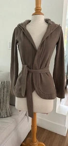 Merona Woman Hoodie Jacket Robe Sweater Shirt Hooded Fur Lined Brown Size XS - Picture 1 of 5