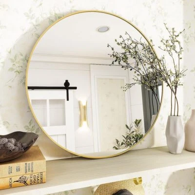 24 Inch Circle Mirror Wall Mirror for Bathroom Living Room Bedroom Vanity Gold  - Image 1 of 4