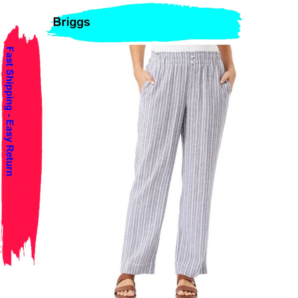 Briggs Women's Pants sz XL Black Linen Blend Wide Leg Pull-On Elastic Waist Flow