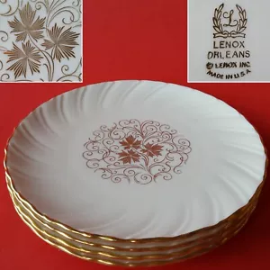 4 Platos de Ensalada Lenox USA ORLEANS D515 8". Hojas y rizos dorados. Porcelana marfil - Imagen 1 de 12