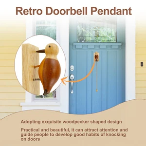 Woodpecker Door Knocker with Pull Rope Wood Woodpecker Doorbell Creative◬ - Picture 1 of 11