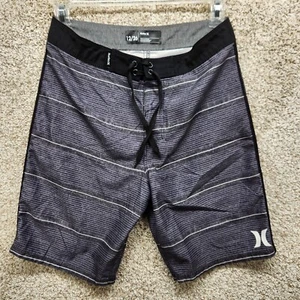 HURLEY Board Shorts Swim Trunks Mens - Boys Size 12/26 Gray Striped Back Pockets - Picture 1 of 6