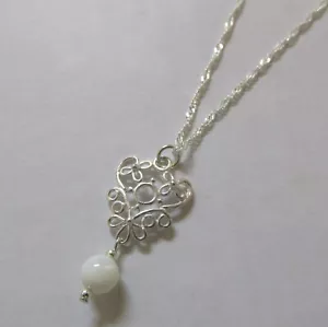 Art Nouveau Stil Herz Schnörkel-Ornament Perlmutt Anhänger-Kette 925 Silber - Bild 1 von 9
