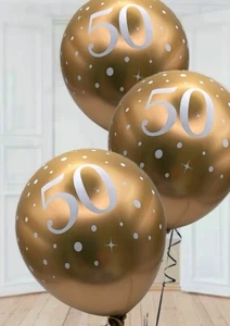 (6pk) 11in Gold and White 50th Birthday Balloons. 50th themed Party Decorations - Picture 1 of 3