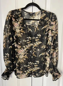 Neu 225 $ Paige xSmall Bluse Seide schwarz Blumen Tunika Oberteil Bluse Langarm B19 - Bild 1 von 10