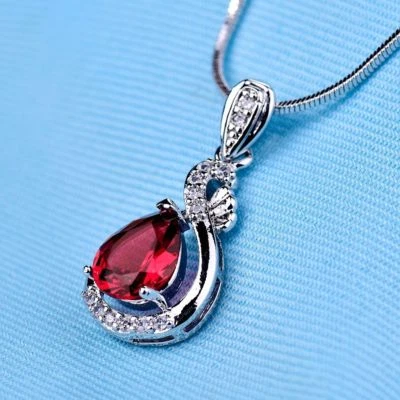 Damenanhänger funklender Anhänger vergoldete  Weißgold 18K 750er ** rot Garnet - Bild 1 von 2