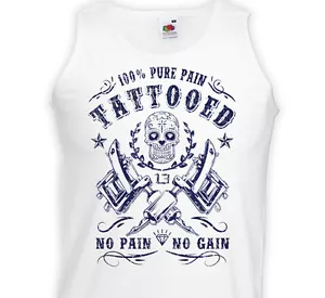 Débardeur TATTOOED - PURE PAIN - Tattoo Tatouage Dermographe Old School Marcel - Imagen 1 de 1