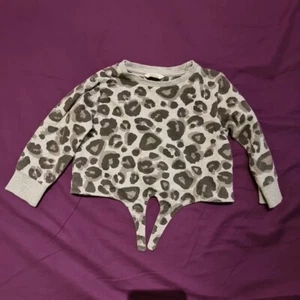 Girls Childrens Cropped Grey Jumper Leopard Print 2-3 Years Pullover Tie - Picture 1 of 3