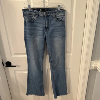 Kut from the Kloth Womens Stella High Rise Flare Jeans 8 Lightwash Blue Raw Hem - Image 1 of 4