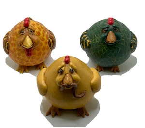 1977 Enesco Folk Art Worm Painted Chicken Gourds Collectible Vicki Thomas Lot 3 - Picture 1 of 12