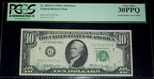 (FR.2019-G) 1969A $10 ERROR - PARTIAL BACK TO FACE OFFSET {PCGS - VF 30PPQ} - Picture 1 of 2