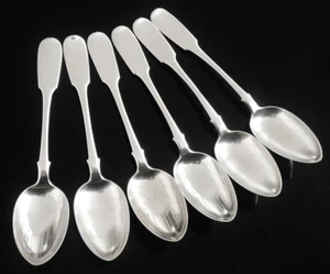 6 Antique Russian Silver Table Serving Spoons Moscow 1874, Viktor Savinsky - Picture 1 of 12