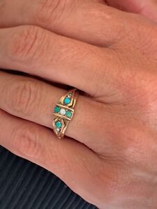 22ct gold turquoise seed pearl ring, Victorian 1852 not 9ct or 18ct 