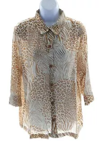 Top donna Salon Studio marrone e bianco stampa animalier bottoni trasparenti davanti taglia XL - Foto 1 di 3