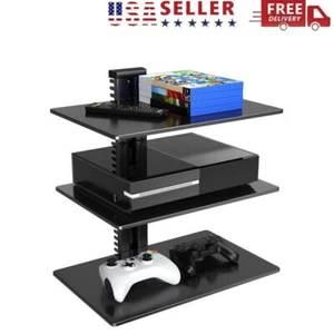 Floating Wall Mounted Shelf with Tempered Glass for DVD Players TV Box Cable Box - Picture 1 of 10