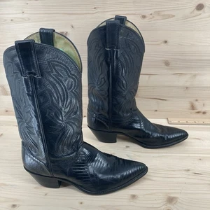 Vintage Justin Black Cowboy Boots Womens Size 9B Lizard Skin Western Cowboy 4705 - Picture 1 of 19