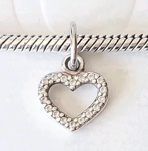 Genuine Pandora Bracelet Charm - Silver Sparkling Heart Dangle Charm S925 ALE - Picture 1 of 6