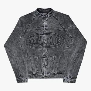 Iconaclub Washed Denim Moto Jacket Grey - Picture 1 of 13