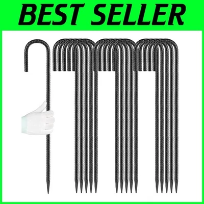 Черные арматурные колья с заостренным долотом длиной 24 дюйма для устойчивости сада и палатки - Изображение 1 из 4