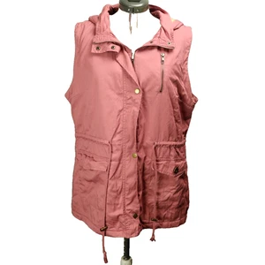 Funky Tribe Outerwear Faux Fur Lined Cotton Vest Hooded Cinch Waist Pink 44" - Picture 1 of 20