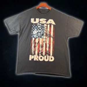 U.S.A. Proud Graphic Print American Flag Army Adult Unisex Patriotic T-Shirt - Picture 1 of 6