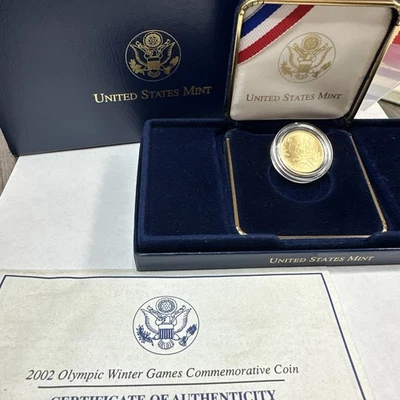 2002 Olympic Winter Games Commemorative Uncirculated Gold $5 Coin With box &COA - Image 1 of 4