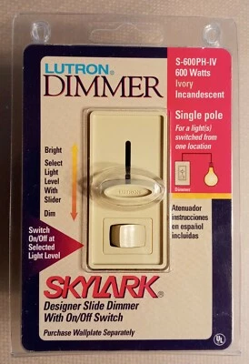 2 LUTRON DIMMER SKYLARK S-600PH-IV INCADESCENT SINGLE POLE DESIGNER SLIDE - Изображение 1 из 2