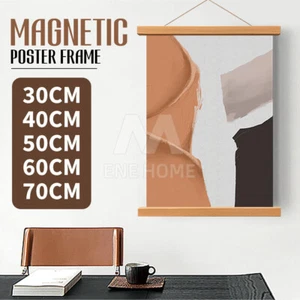 30~70cm Magnetic Poster Frame Teak Wooden Hanging Scroll Wall Art Poster Hanger - Picture 1 of 12