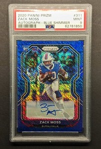 ZACK MOSS Rookie Auto 2020 Panini Blue Shimmer Prizm PSA 9 Mint SP /25 RC Pop 3