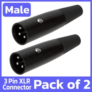 2 Pack XLR Connector 3-Pin Straight Male Microphone Plug 3 Pole DMX Plug - Black - Picture 1 of 4