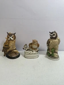 Owl Figurines Set of 3 Ceramic Adorable Vintage Lot Colorful Musical Box Works - Picture 1 of 22
